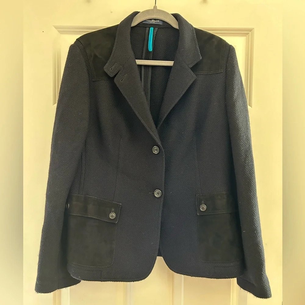 Piazza Sempione Italian Italy Wool Knit Suede Detail Blazer